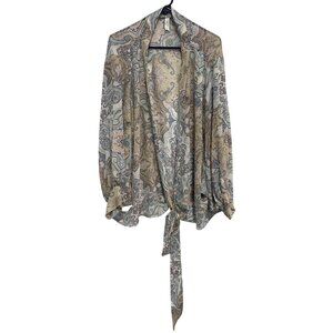 I Love Wrap Top Size Small Medium Paisley Print Long Sleeve Pastel Bohemian Chic